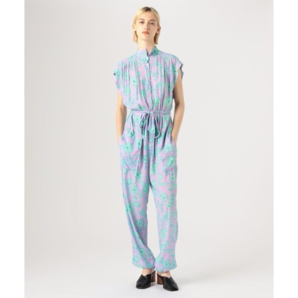 FORTE_FORTE Botanical Print Cap Sleeve Viscose Crepe De Chine Jumpsuit 0